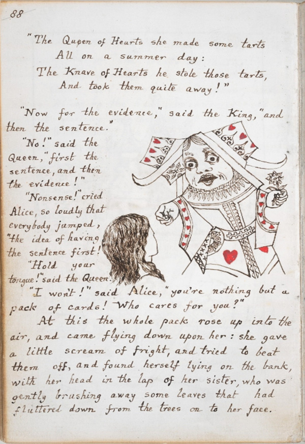 Handwritten manuscript with illustrations by Lewis Carroll