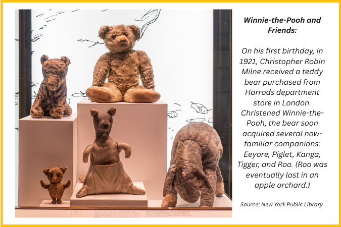 The original Winnie-the-Pooh and friends stuffed toys that belonged to A.A. Milne's son Christopher Robin on display at the New York Public Library.
